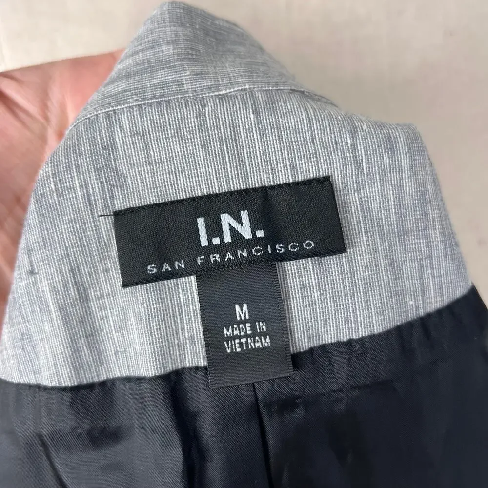 I.N. San Francisco Gray Belted Puff Sleeve Blazer Top Y2K Career Core Medium - Picture 7 of 7